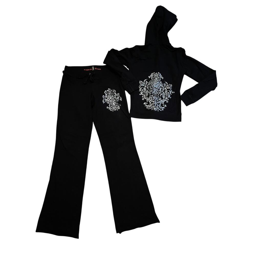 Vintage Y2K Twisted Heart Black Beaded Design Tracksuit S/M